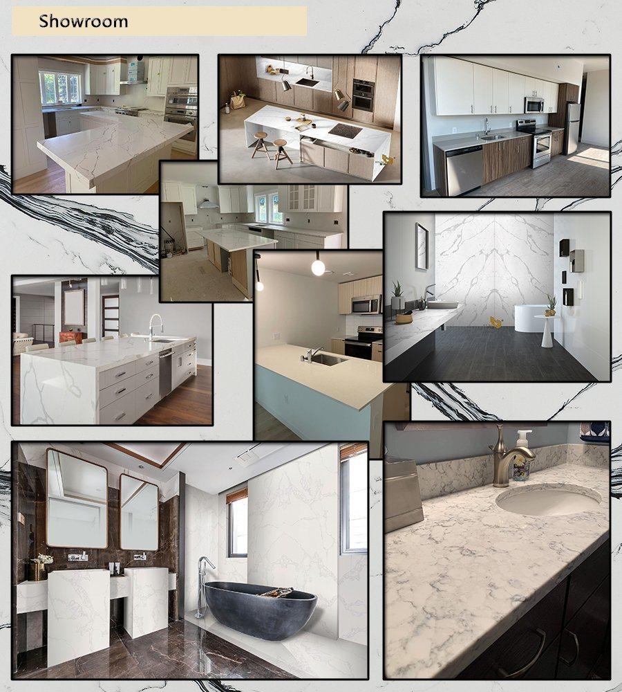 Wholesale Prefab Bathroom/Vanity Quartz Countertop Calacatta White Artificial Stone