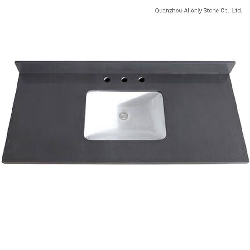 Double Sink Integrated White Bathroom Vanity with Grey Quartz Top