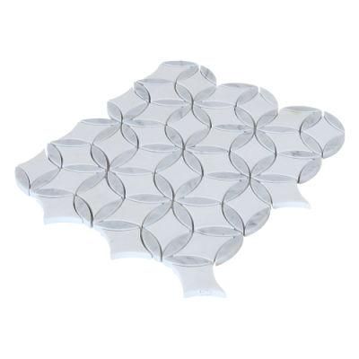 White and Blue Flower White Marble Mosaic