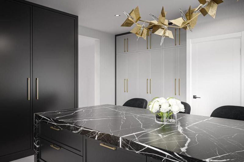 Black Calacatta Quartz Stone Slab with White Veins for Countertops Price with NSF Certification