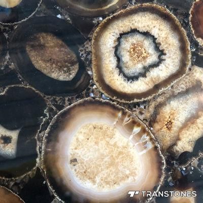 Modern Decorated Gem Stone Polished Brown Agate Wall Panel