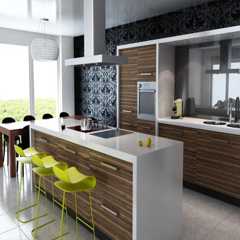 Prefab Waterfall Quartz Stone Countertop Solid Surface Island Top for Kitchen