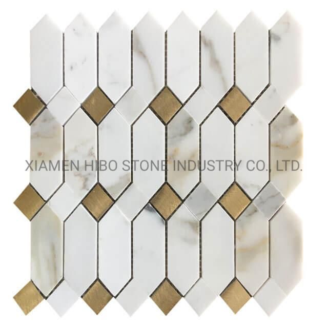 Calacatta Gold and Thassos White Polished Waterjet Mosaic Tiles