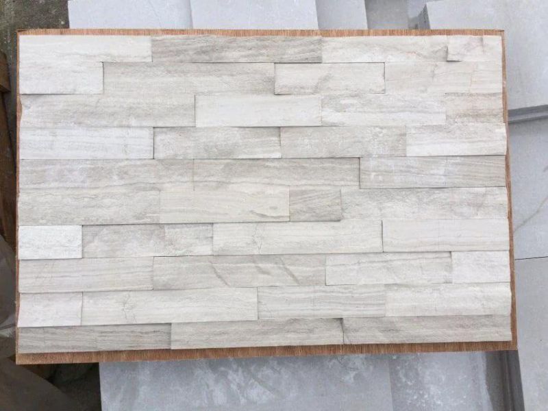 Wooden White Marble Splitface Cultured Stone Wall Cladding Panel Tile