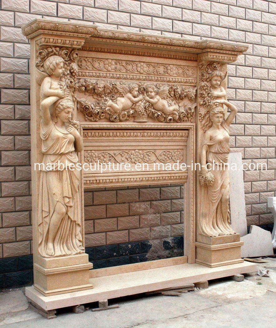 High Quality Sculptures Factory Sale Figure Statue Marble Fireplace (SYMF-029)