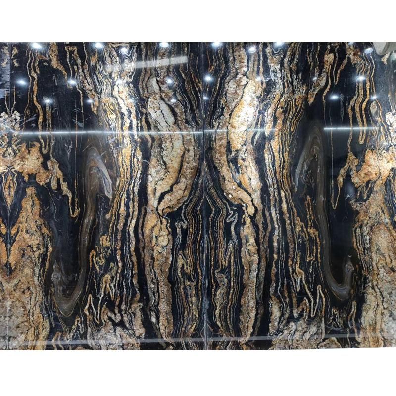 Brazil Black Matrix Granite Leathered Finish Slab