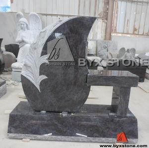 Granite Bench Memorial / Funeral Monument with Flower Carving