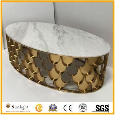 Durable Natural White Marble Dining Table with Metal Frame