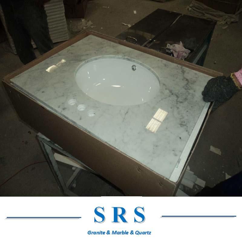 Polished Marble Vanity Top White Carrara for Bathroom