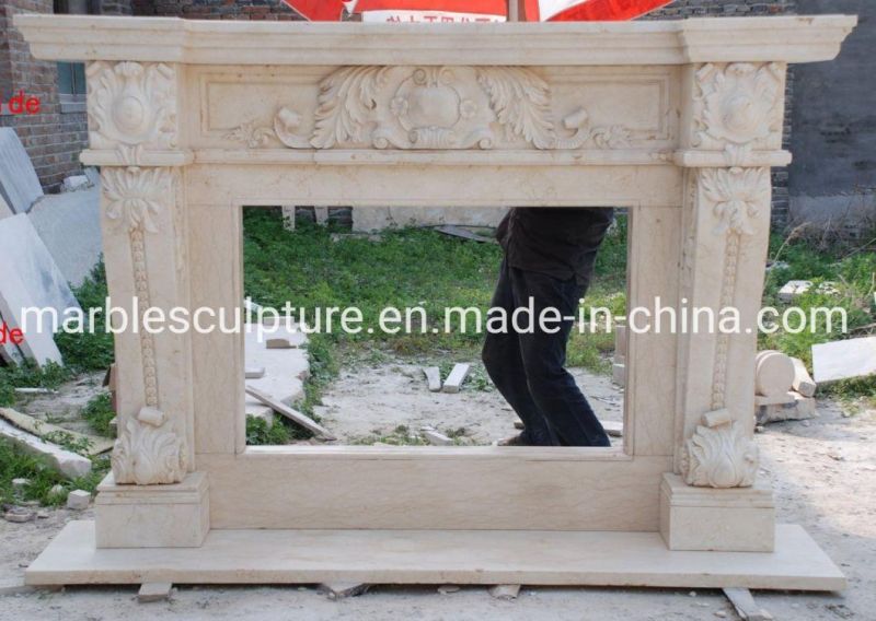 Indoor Home Decoration Stone Beige Mantel Marble Fireplace (SYMF-184)