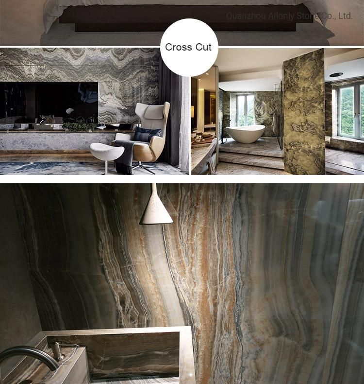 Vein Cut Translucent Wooden Marble Onyx Slab for Wall Decoration