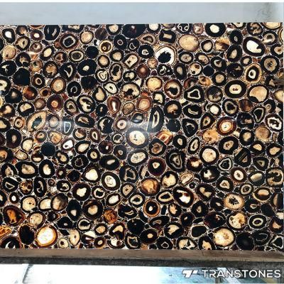 Translucent Polished Brown Decorated Natural Agate Table Top