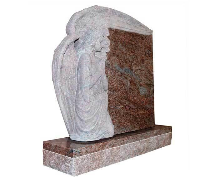 Customized Natural Red Granite Angel Memorial Tombstones