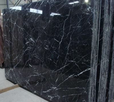 Natural Stone Polished Black Marble Slab Tile of Nero Marquina More Less Veins