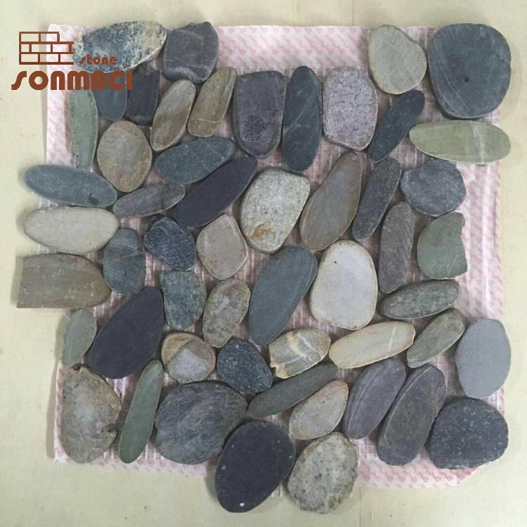 White Color Flat Cut Pebble Mosaic Stone Tile