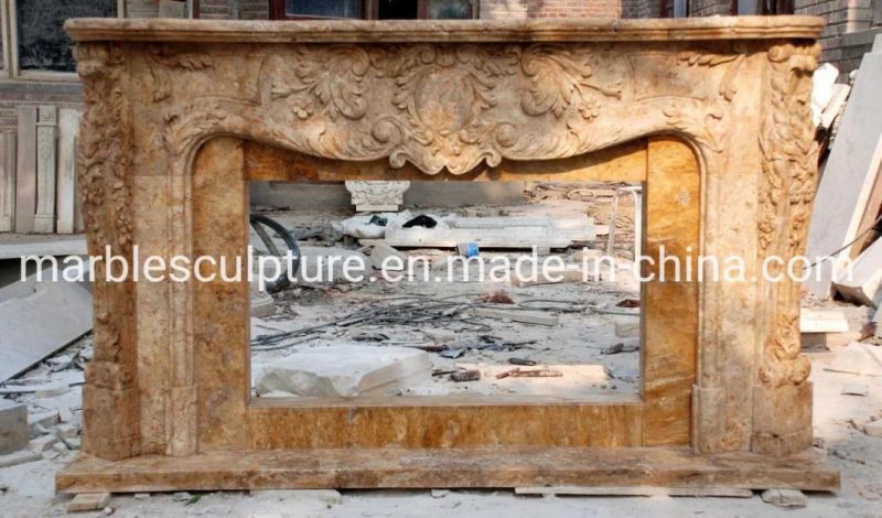 Classic Beautirul Hand Carved Antique Beige Marble Fireplace (SYMF-181)
