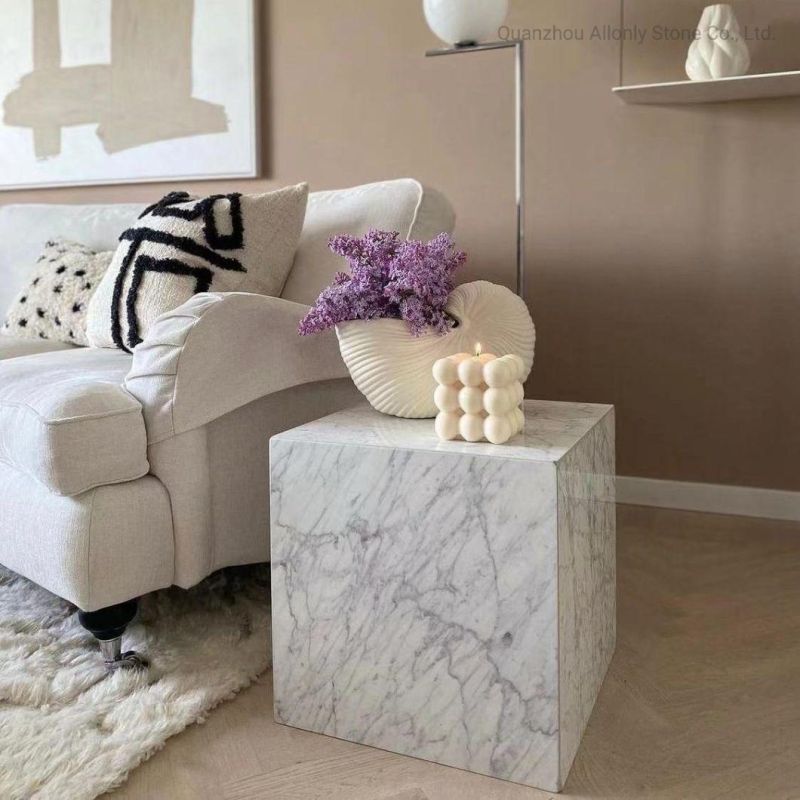 Natural Carrara White Marble Home Furniture Side Table