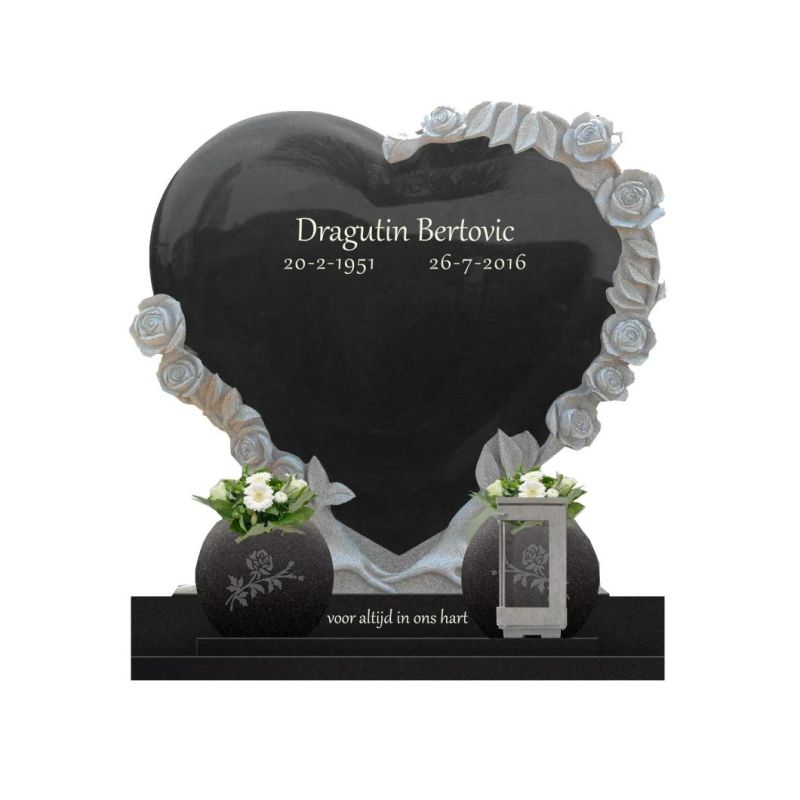 European Heart-Shaped Design White/Blue/Black Granite Stone Marble Tombstone with Custom Design