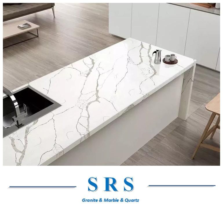 Artificial Calacatta White Quartz Various Veins Type for Wall Countertop Interior Decoration