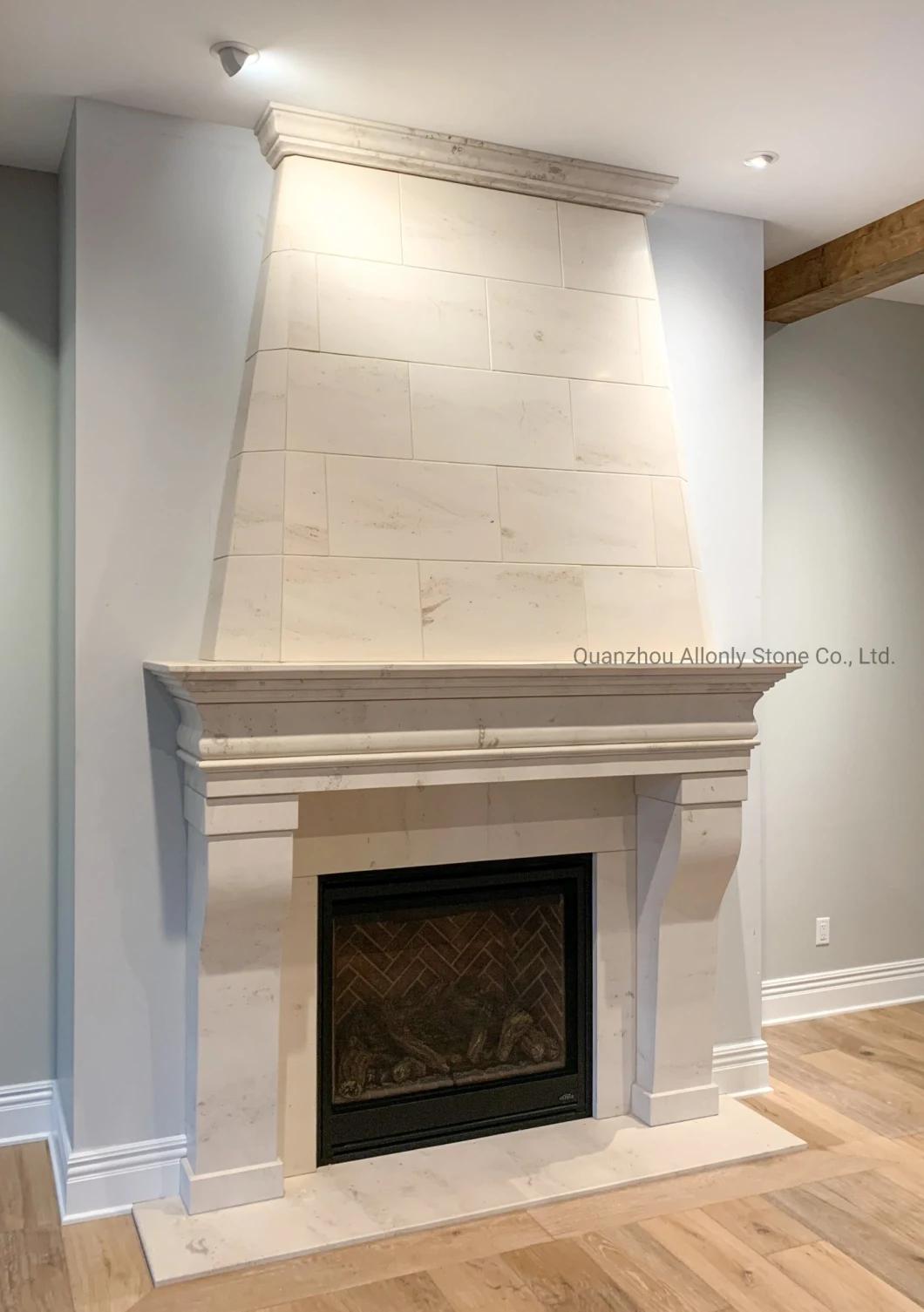 Crema Bello White Limestone Marble Stone Fireplace Mantel Surround