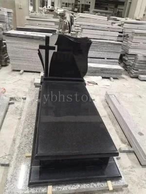 Cross Carved Sculpture Headstone Monument/Tombstone in Absolute Black