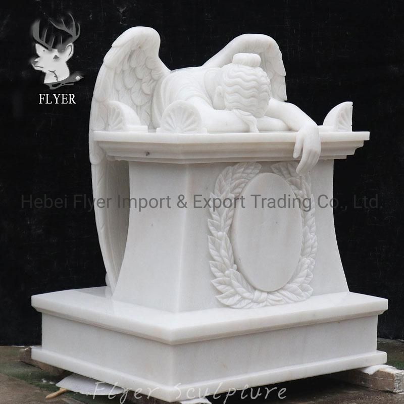 Cemetery Memorial Hand Carving White Stone White Weeping Angel Sculpture Monument