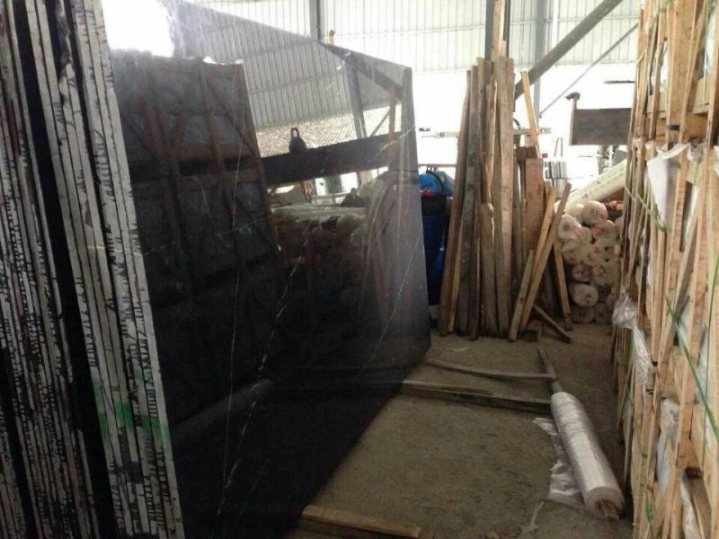 Chinese Natural Stone Tile Polished Black Marquina Nero Marble Slab