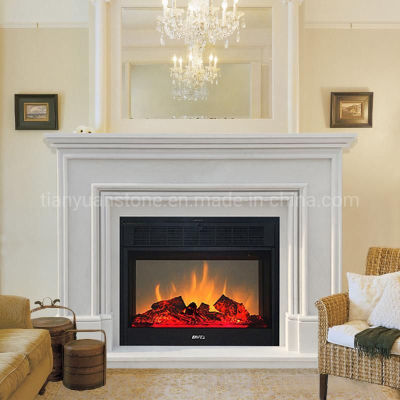 Home Heating Simple Modern White Marble Mantel LED Timing Electric Fireplace