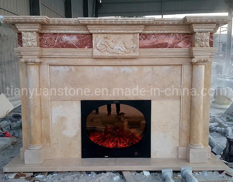 Home Decoration Customized White Marble Fireplace Mantel with Carvings