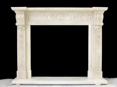 Life Size Indoor White Marble Stone Fireplace Mantel