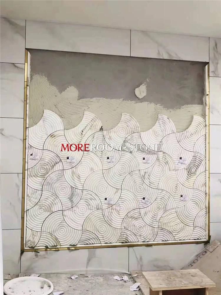 Modern Background Wall Decoration CNC 3D Panel Staturior White Marble for Interior Design