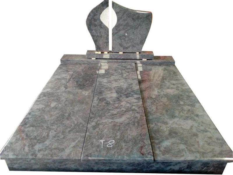 Bahama Blue Granite Serp Top Upright Headstones with Memorial Vases