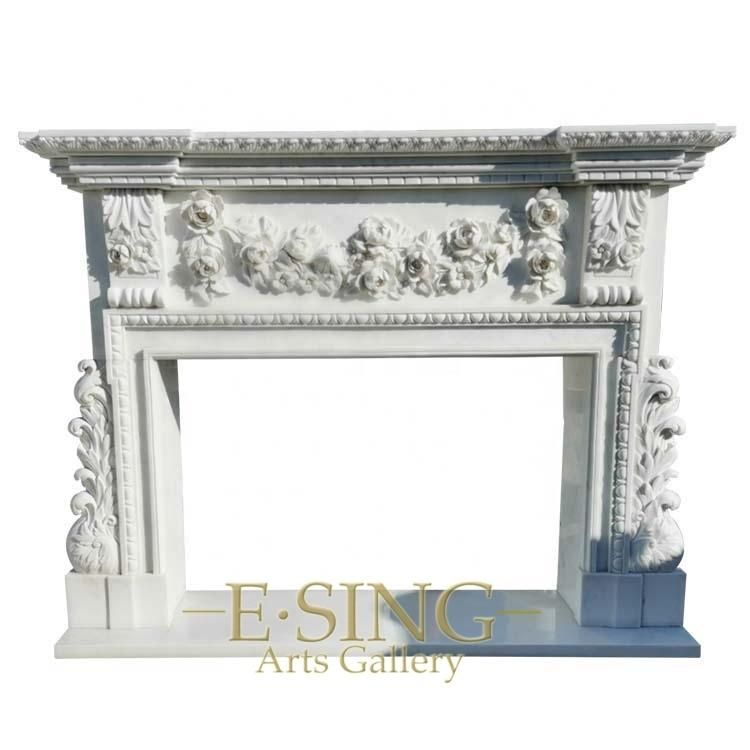 White Marble Decorative Stone Angel Carved Fireplace Surround Design