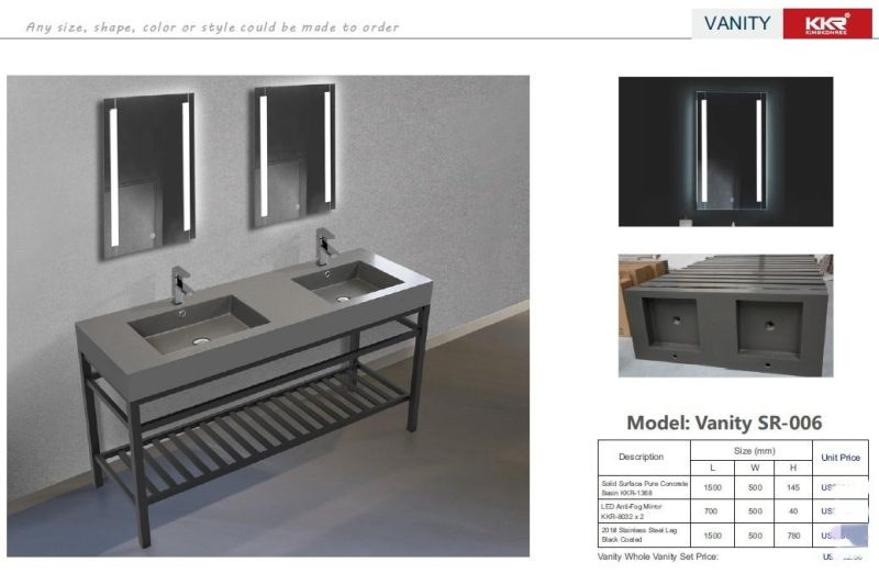 Kkr Customized Solid Surface Marble Sink and Integrated Solid Surface Vanity Bathroom Countertop Sink