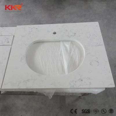 Single Sink Vanity Top in White and Gray Marble.
