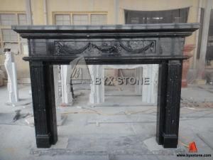 European Style Nero Marqunia Black Marble Fireplace with Veins