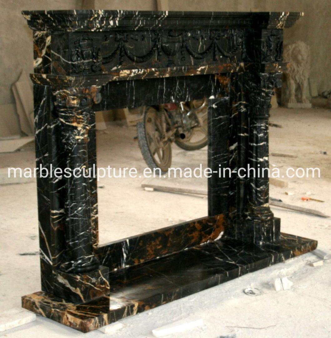 Factory Wholesale Cheap Stone Sculpture Black Marble Fireplace (SYMF-049)