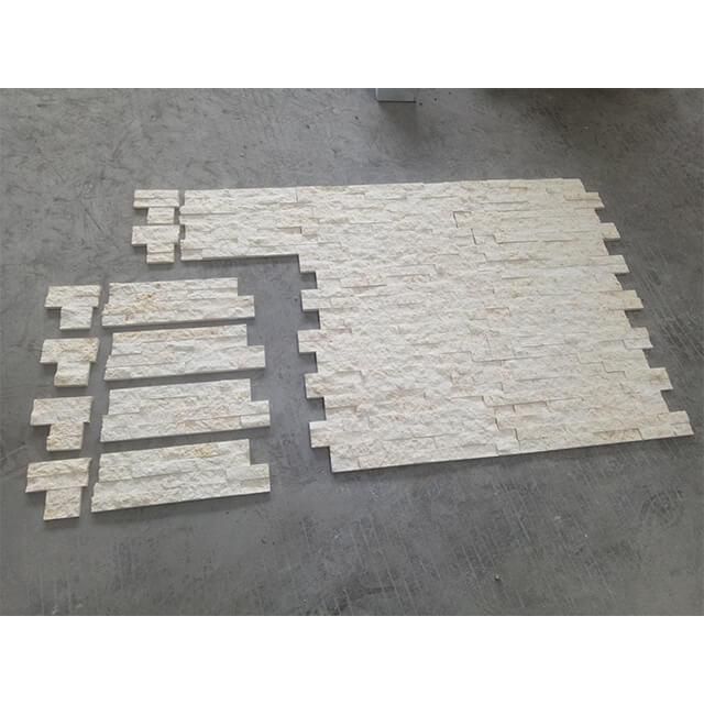 Beige Marble Split Face Culture Stone Veneer Panel Fireplace Surround