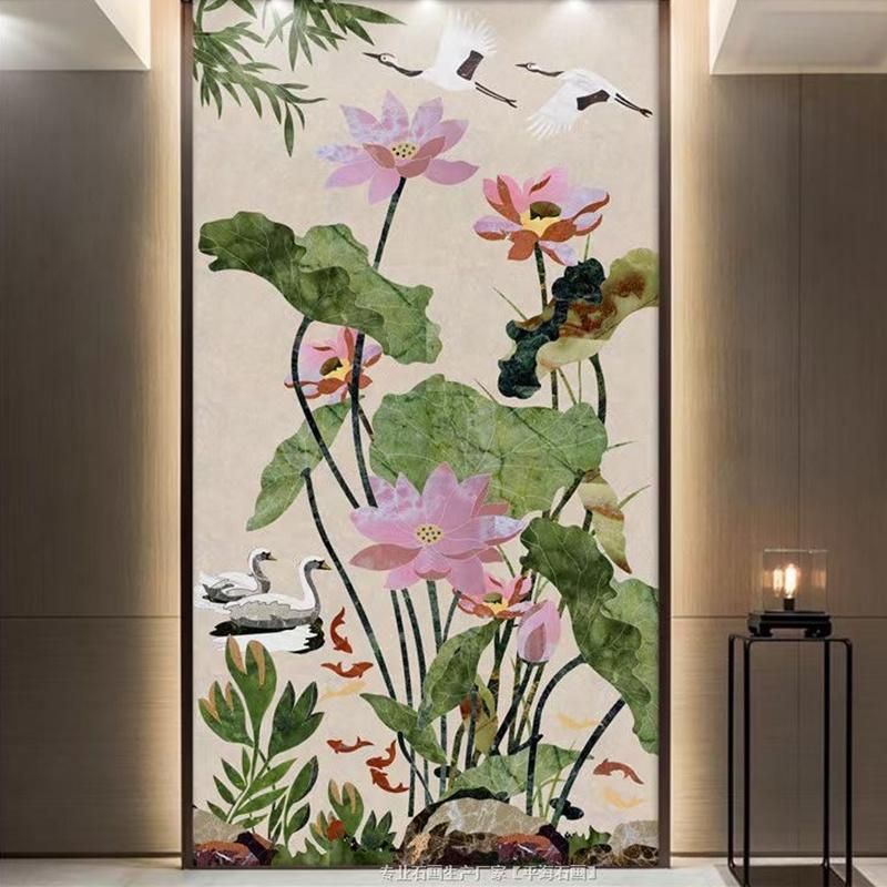 Luxury Villa Entrance Green Jade Onyx Flower Waterjet Marble Tiles Design Customized Marble Medallion Carpets