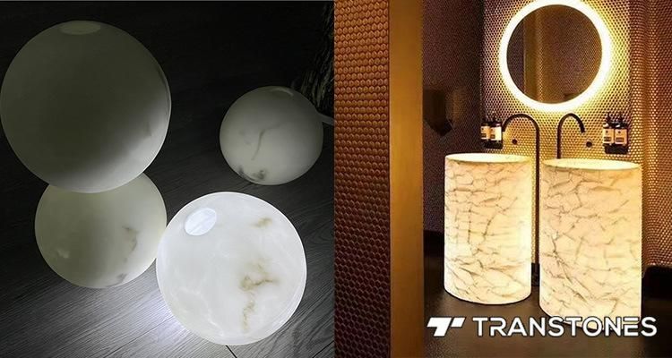 Transtones White Alabaster Stone Slab with Texture for Decorative Wall Cladding