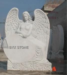 White Marble Angel Sculpture with Heart Monuments for Cemetery