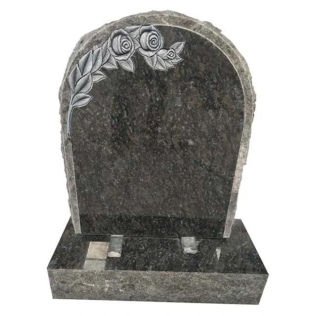 Wholesale Africa Black Granite Headstone with Engraved Rose Flower