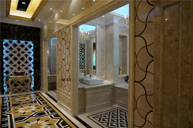 Natural Marble Design Water Jet Flower Pattern Marble Inlay