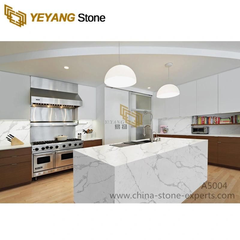 White Calacatta Quartz Slab Grey Veins for Kitchen Island/Bathroom/Background/Wall/Countertop