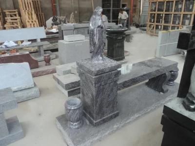 Wholesale Price Grey Granite Stone Mary Tombstone Headstone with Vases
