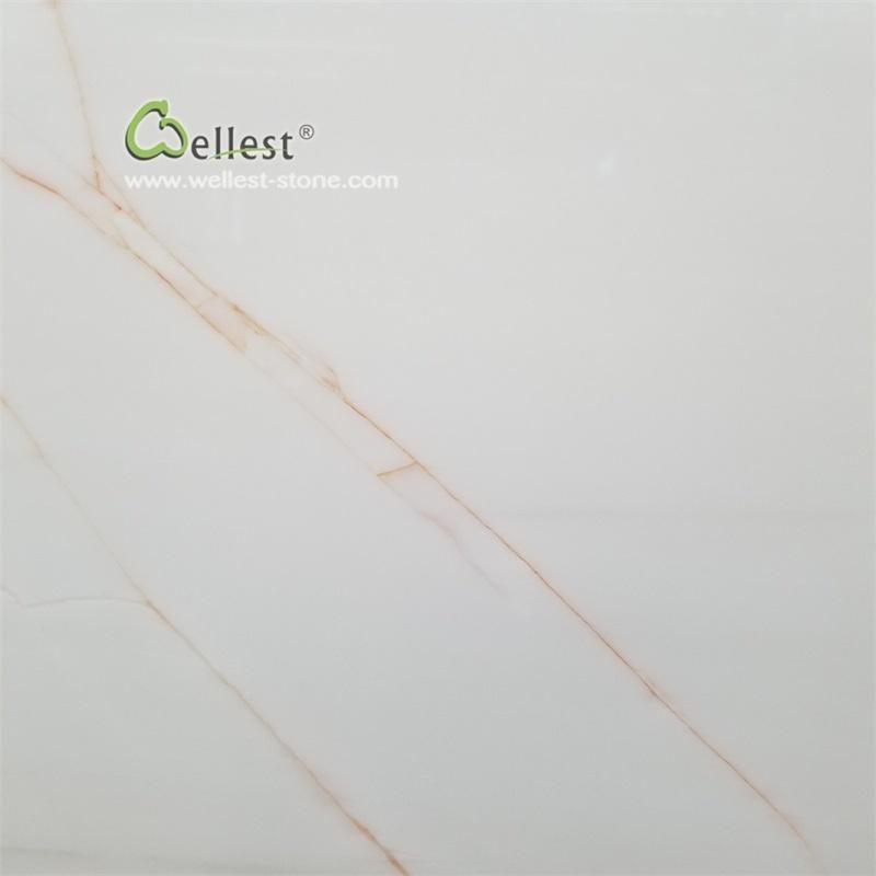 White Mable Red Veins Slab for Window Sill Skirting Door Frame