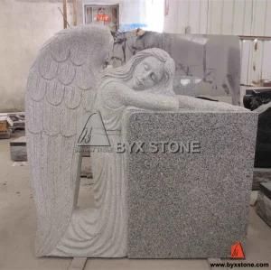 Grey Granite Kneeling Angel Cemetery Headstone