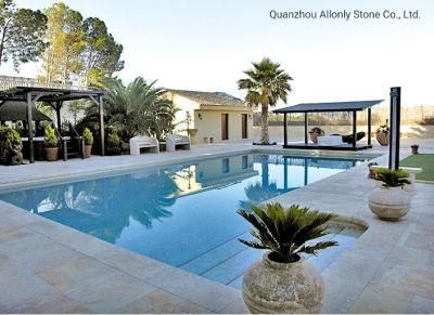 Natural Stone Limestone and Travertine Pool Surround with Paver Patio