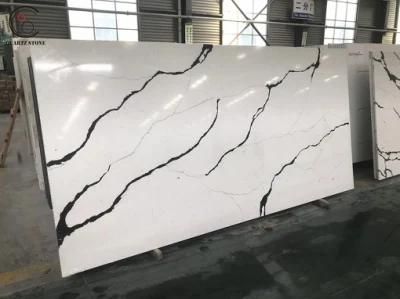 Popular Construction Material Snow White Calacatta Quartz Stone Slab