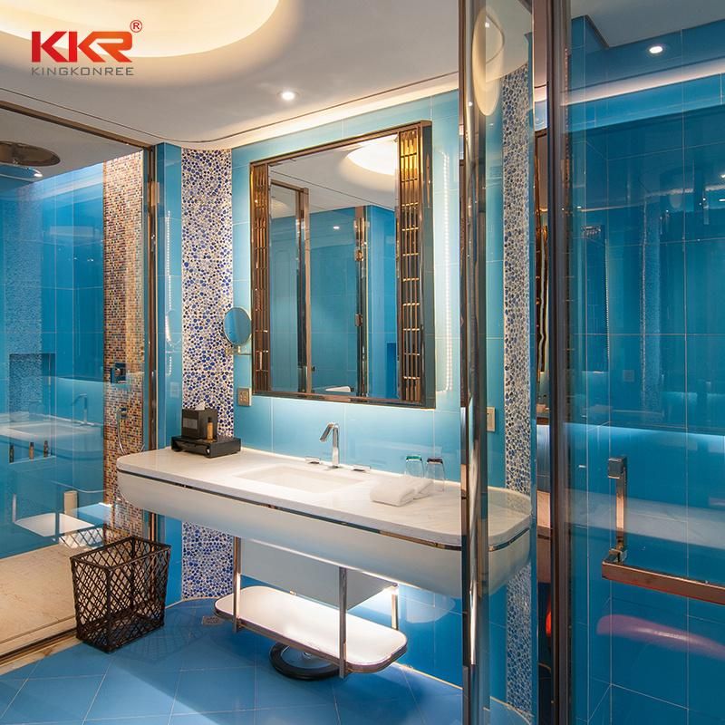 Kkr White Quartz Custom Made Modern Hotel Acrylic Stone Bathroom Vanity